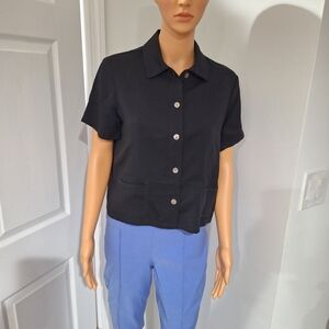 Talbots Black Short Sleeve Button-Front Skirt